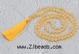 GMN220 Hand-knotted 6mm honey jade 108 beads mala necklaces with tassel