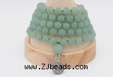 GMN2203 Hand-knotted 8mm, 10mm matte green aventurine 108 beads mala necklace with charm