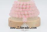 GMN2219 Hand-knotted 8mm, 10mm matte rose quartz 108 beads mala necklace with charm