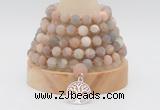 GMN2223 Hand-knotted 8mm, 10mm matte sunstone 108 beads mala necklace with charm