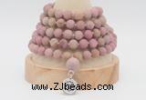 GMN2224 Hand-knotted 8mm, 10mm matte pink wooden jasper108 beads mala necklace with charm