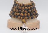 GMN2235 Hand-knotted 8mm, 10mm matte yellow tiger eye 108 beads mala necklaces with charm