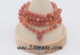 GMN2405 Hand-knotted 6mm fire agate 108 beads mala necklace with charm