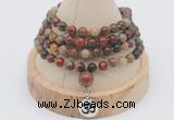 GMN2408 Hand-knotted 6mm picasso jasper 108 beads mala necklace with charm