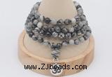 GMN2412 Hand-knotted 6mm black water jasper 108 beads mala necklace with charm