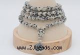 GMN2414 Hand-knotted 6mm dalmatian jasper 108 beads mala necklace with charm