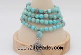 GMN2415 Hand-knotted 6mm sea sediment jasper 108 beads mala necklace with charm