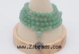 GMN2420 Hand-knotted 6mm green aventurine 108 beads mala necklace with charm