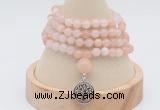 GMN2421 Hand-knotted 6mm pink aventurine 108 beads mala necklace with charm