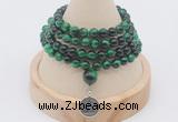 GMN2426 Hand-knotted 6mm green tiger eye 108 beads mala necklace with charm