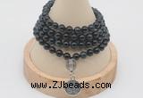 GMN2428 Hand-knotted 6mm blue tiger eye 108 beads mala necklace with charm