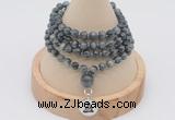 GMN2431 Hand-knotted 6mm eagle eye jasper 108 beads mala necklace with charm