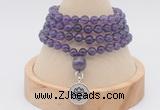 GMN2437 Hand-knotted 6mm amethyst 108 beads mala necklace with charm