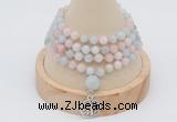 GMN2440 Hand-knotted 6mm morganite 108 beads mala necklace with charm