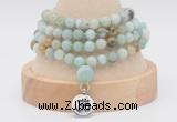 GMN2447 Hand-knotted 6mm amazonite 108 beads mala necklaces with charm