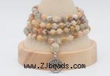 GMN2458 Hand-knotted 6mm yellow crazy lace agate 108 beads mala necklaces with charm