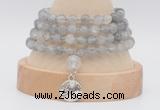 GMN2470 Hand-knotted 6mm cloudy quartz 108 beads mala necklaces with charm