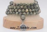 GMN2472 Hand-knotted 6mm rhyolite 108 beads mala necklaces with charm