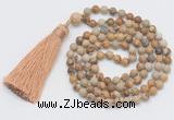 GMN250 Hand-knotted 6mm picture jasper 108 beads mala necklaces with tassel