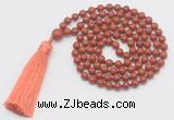 GMN252 Hand-knotted 6mm red jasper 108 beads mala necklaces with tassel