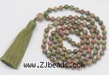 GMN253 Hand-knotted 6mm unakite 108 beads mala necklaces with tassel