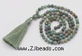 GMN255 Hand-knotted 6mm African turquoise 108 beads mala necklaces with tassel