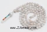 GMN2601 Hand-knotted 8mm, 10mm matte white crazy agate 108 beads mala necklace with pendant