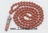 GMN2607 Hand-knotted 8mm, 10mm matte red jasper 108 beads mala necklace with pendant