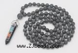 GMN2612 Hand-knotted 8mm, 10mm matte black labradorite 108 beads mala necklace with pendant