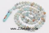 GMN2626 Knotted 8mm, 10mm matte amazonite 108 beads mala necklace with pendant