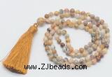 GMN276 Hand-knotted 6mm yellow crazy lace agate 108 beads mala necklaces with tassel