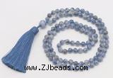 GMN280 Hand-knotted 6mm blue spot stone 108 beads mala necklaces with tassel