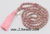 GMN312 Hand-knotted 6mm pink wooden jasper 108 beads mala necklaces with tassel & charm