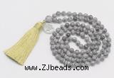 GMN313 Hand-knotted 6mm grey picture jasper 108 beads mala necklaces with tassel & charm