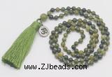 GMN320 Hand-knotted 6mm Canadian jade 108 beads mala necklaces with tassel & charm