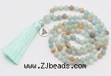 GMN321 Hand-knotted 6mm amazonite 108 beads mala necklaces with tassel & charm