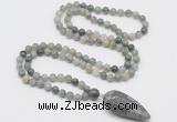 GMN4004 Hand-knotted 8mm, 10mm seaweed quartz 108 beads mala necklace with pendant