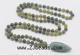 GMN4019 Hand-knotted 8mm, 10mm Canadian jade 108 beads mala necklace with pendant
