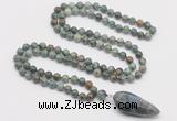 GMN4029 Hand-knotted 8mm, 10mm African turquoise 108 beads mala necklace with pendant