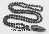GMN4032 Hand-knotted 8mm, 10mm black tourmaline 108 beads mala necklace with pendant