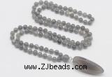 GMN4035 Hand-knotted 8mm, 10mm labradorite 108 beads mala necklace with pendant