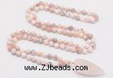 GMN4042 Hand-knotted 8mm, 10mm natural pink opal 108 beads mala necklace with pendant
