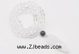 GMN4048 Hand-knotted 8mm, 10mm white crystal 108 beads mala necklace with pendant