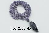 GMN4054 Hand-knotted 8mm, 10mm dogtooth amethyst 108 beads mala necklace with pendant