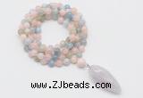 GMN4057 Hand-knotted 8mm, 10mm morganite 108 beads mala necklace with pendant