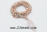 GMN4059 Hand-knotted 8mm, 10mm sunstone 108 beads mala necklace with pendant