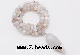 GMN4061 Hand-knotted 8mm, 10mm montana agate 108 beads mala necklace with pendant