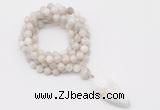 GMN4062 Hand-knotted 8mm, 10mm white crazy agate 108 beads mala necklace with pendant