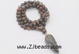 GMN4070 Hand-knotted 8mm, 10mm ocean agate 108 beads mala necklace with pendant