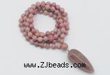 GMN4074 Hand-knotted 8mm, 10mm pink wooden jasper 108 beads mala necklace with pendant
